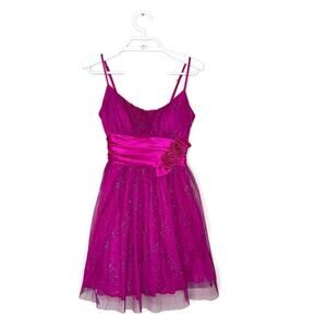 Vtg B. SMART Pink Babydoll Mini HOCO Dress‎ Flower Glitter Mesh Fairy Y2K Sz 3